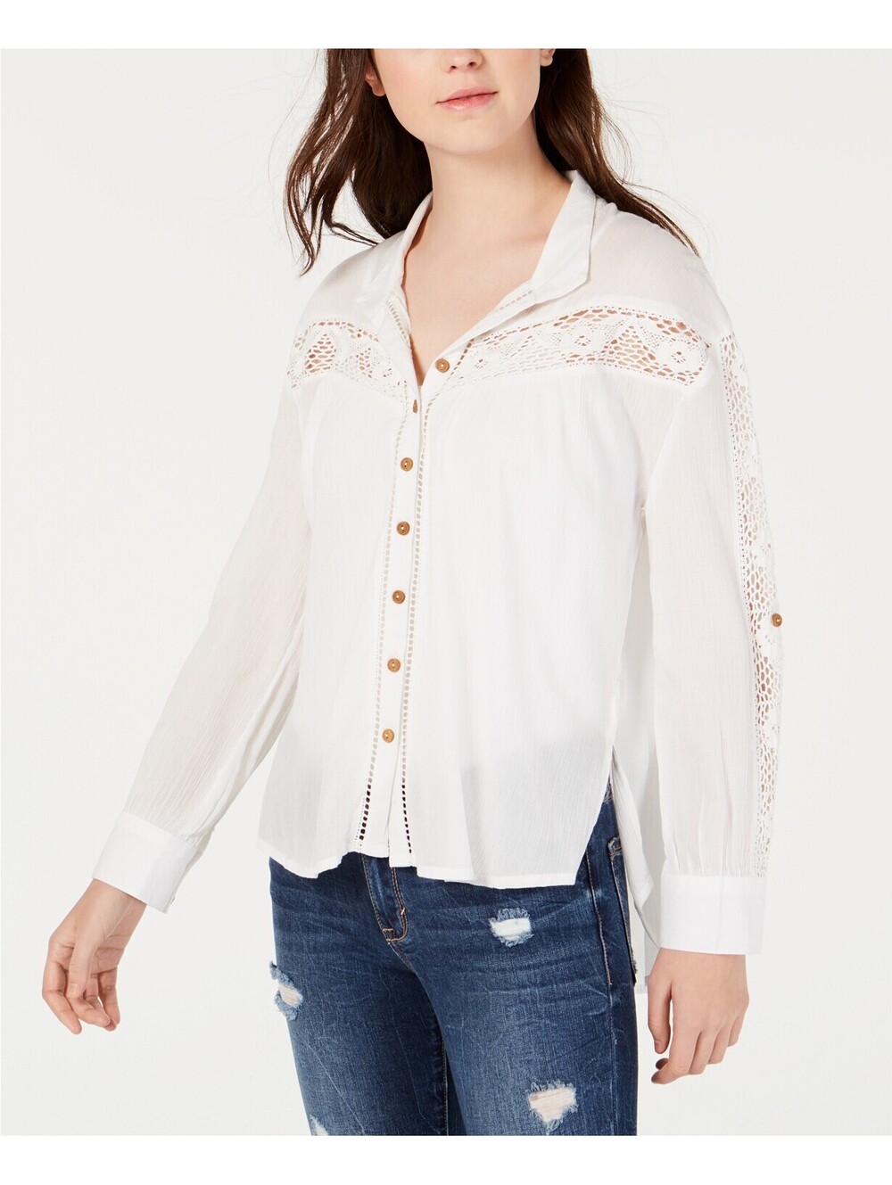 American Rag Juniors Crochet-Trim Shirt Size M